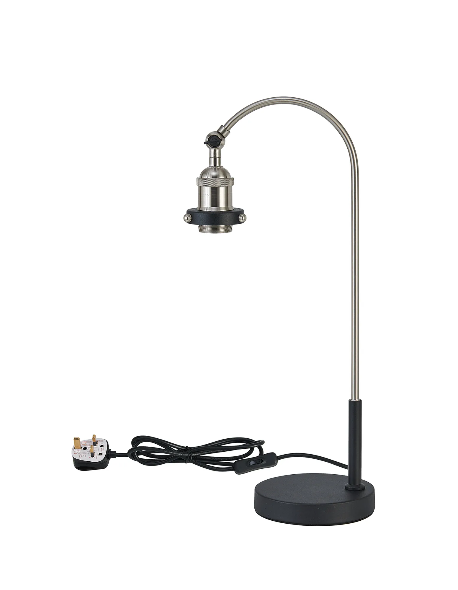 D1029SN  Dreifa Curved Over Arm Table Lamp Without Shade, 1 x E27, Satin Nickel/Black